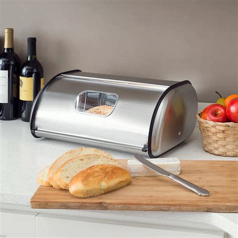 home basics bread box steel|Home Basics Stainless Steel Sliding Door Bread Box.